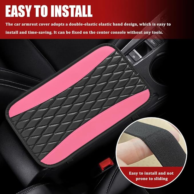 Car Center Console Cushion Pad, Armrest Cover for Car, Leather Waterproof Armrest Seat Box Cover, Auto Accessories Comfortable Arm Rest Box Cushion Pad for Most Vehicles (Pink)