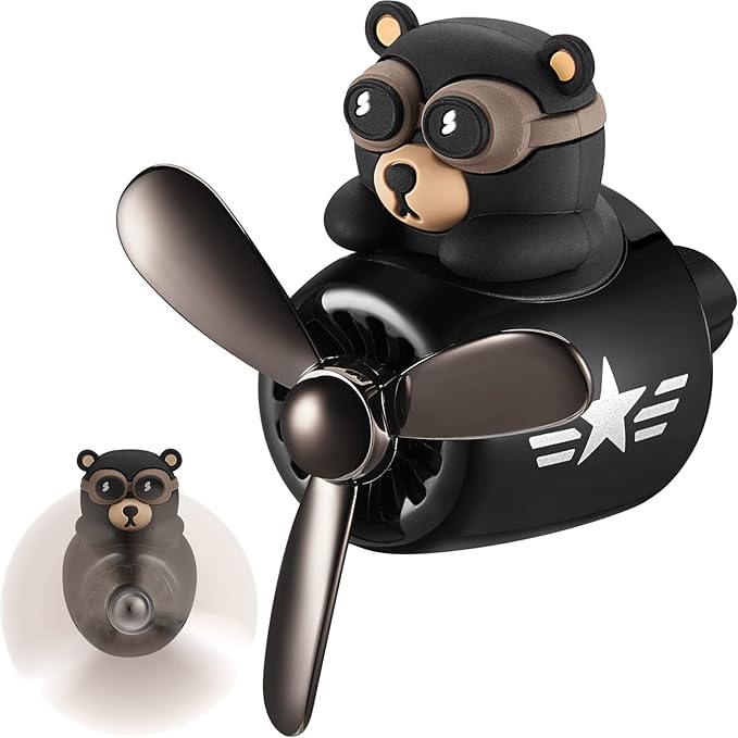 Tallew Car Air Freshener Cute Bear Car Vent Clip Diffuser with Rotating Propeller Outlet Vent 2.5" x 2.4" x 2.1" Easy to Install Included 2 Scents Aroma Tablets Aromatherapy Ornament Auto Accessories