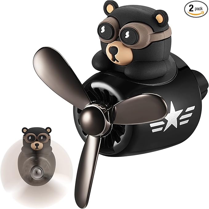 Cartoon Bear Car Air Fresheners 2 Pack Pilot Black Automotive Air Outlet Fan Cool Cute Air Freshener for Car Creative Car Perfume Decoration for Vehicle Vent Scent Clip Diffuser Ornament Accessories