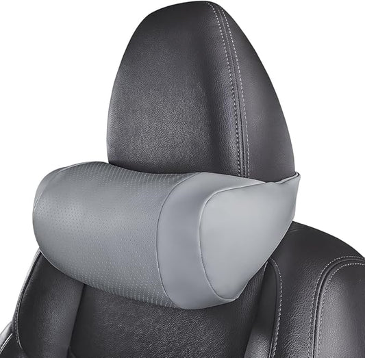 Car Neck Pillow, headrest, Cushion. Three-Point fit to The Neck Curve, Stable Support for The Cervical Spine, relieves Neck Soreness. Perforated PU Leather with high Breathability, Durable 1P（Grey）