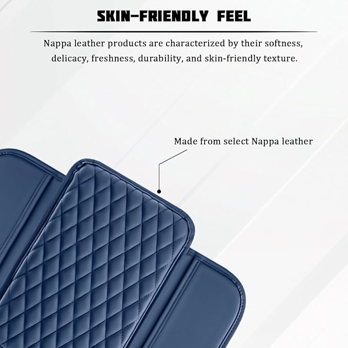 Car Armrest Cushion Pad, Leather Vehicle Center Console Cover with 2 Storage Bags, Non-Slip Automotive Interior Arm Rest Seat Box Cover Accessories, Universal for SUV RV Sedan (Dark Blue)