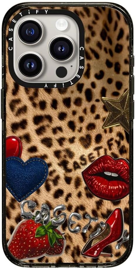 CASETiFY Impact iPhone 15 Pro Case [Slim/Compatible with Magsafe / 8.2 ft. 4X Military Grade Drop Protection] - Patched Cheetah - Clear Black