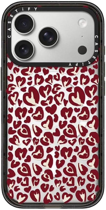 CASETiFY Impact iPhone 17 Pro Case [Slim/Compatible with Magsafe / 8.2 ft. 4X Military Grade Drop Protection] - Leopard Love- Red - Clear Black