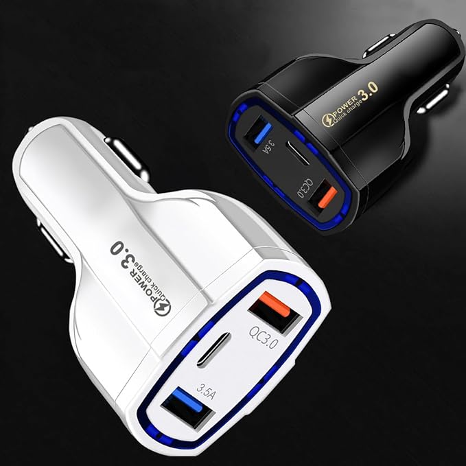 Fast Car Charger Adapter, QC3.0 Quick Power Delivery Block with Dual Port USB Type C, Cigarette Lighter Plug Fast Charging, Compatible with iPhone 15 Pro Max Plus Samsung and More (Black)