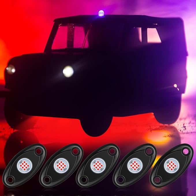 Macarrie 12 Pods Rock LED Lights for Car SUV Underglow Lights Waterproof Neon Trail Rig Lamp Lighting for Truck Motorcycle Boat ATV UTV and More(Red)