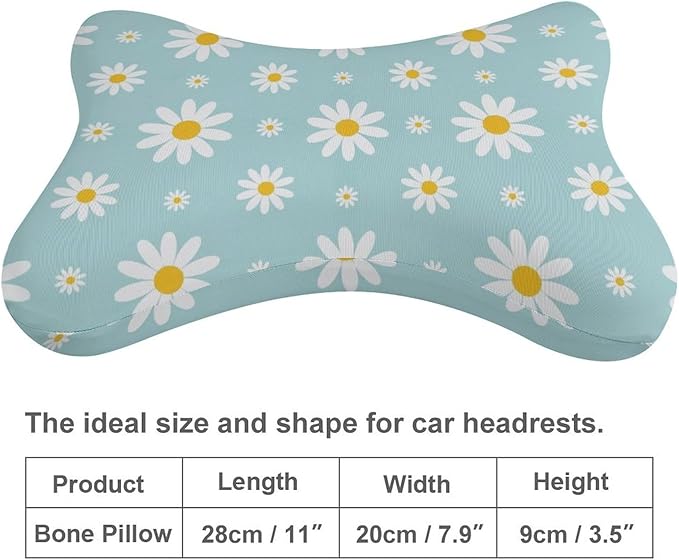 Car Headrest Pillow Compatible with Sky Blue Daisy Flowers, Cartoon Neck Pillow for Car, 2 Pcs Comfortable Soft Car Seat Pillow for Driving,Head Rest Cushion, Cute Neck Pillow for Travel