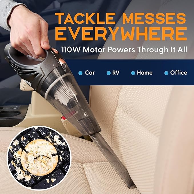 Power Practical Handheld Cordless Vacuum Cleaner, Rechargeable Portable Car Vacuums W/Strong Suction, Bag & Attachments, Small Vac Cleaner for Car, Couch, Home, Car Suction Cleaner, aspiradora de mano