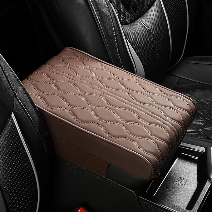 Leather Car Armrest Box Pad for Tesla Cybertruck 2023 2024, Memory Foam Car Center Console Cover Comfort Waterproof Arm Rest Cushion Pad Universal Accessories,E/Coffee