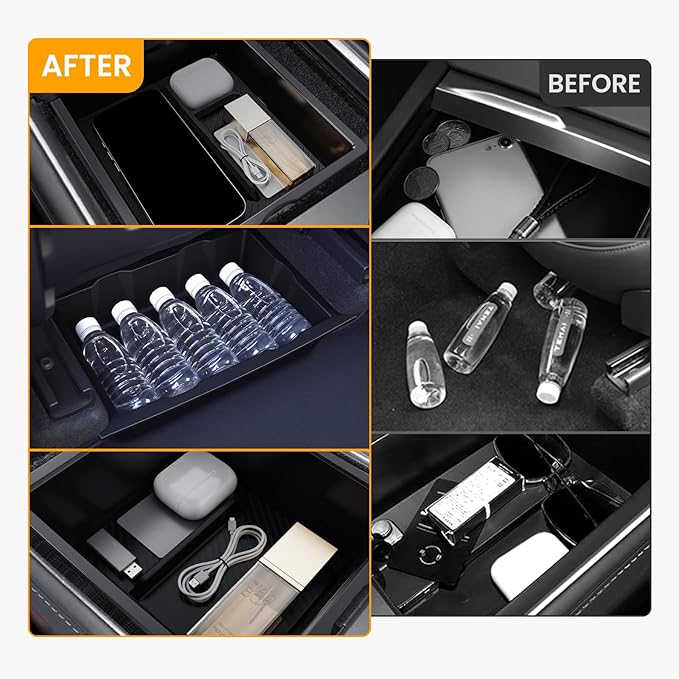 BANKKY 5PCS Center Console Organizer for Tesla Juniper: 2025-2026 New Model Y Accessories Center Console Storage Tray Armrest Hidden Box Orgainzer and Underseat Storage Box Durable ABS Anti-Slip