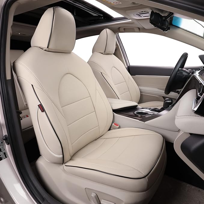 EKR Camry Car Seat Covers for Toyota Camry Hybrid LE,Hybrid SE 2018 2019 2020 2021 2022 2023 2024,Leather Car Seat Cover Full Set for Trucks SUV-Faux Leather(Beige)