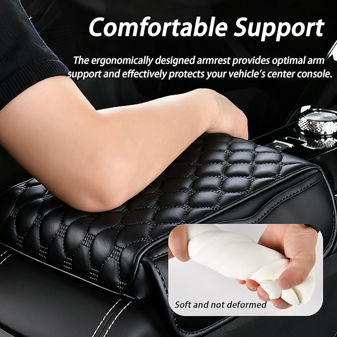 Car Center Console Cover for Honda Passport 2019 2020 2021 2022 2023 2024 2025, Thick Armrest Cushion Pad with Side Storage Pockets, Center Console Protector, Arm Rest Cover
