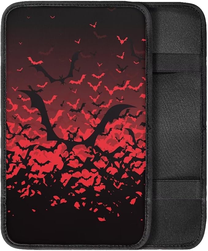 Red Bat Armrest Pad Cover for Cars Arm Rest Cushion Pads Car Center Console Cushion Non Slip Car Accessories Car Christmas Decoration