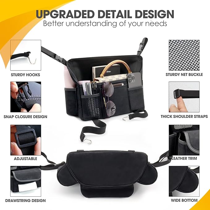 Black Car Handbag Holder Between Seats Suede Car Storage Bag Large Capacity 7 Compartment Purse Phone Ipad Automotive Consoles Organizer Safe Barrier of Pet Kids…