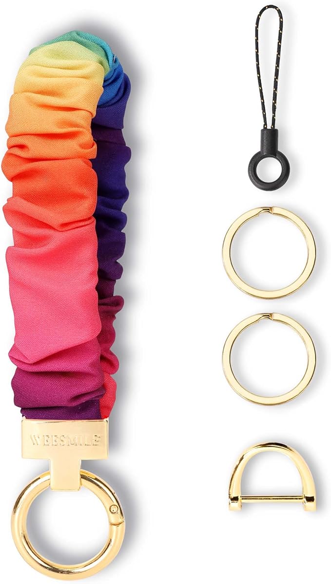 WEESMILE Keychain Wristlet, Stretchy Key Chain for Car Keys with D ring, Cute Scrunchie Wrist Bracelet for Women Men