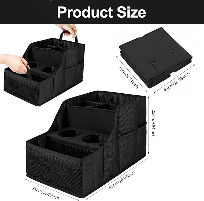 Car Seat Organizer Backseat and Passenger Seat Organizer with 9 Compartments 2 Cup Holders Car Organizer Front Seat Storage for Travel Kids，Black
