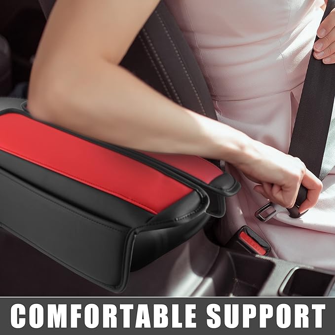 Car Center Console Armrest Cushion Soft Pad Arm Rest Cover Support Black Red for Nissan Rogue 2021 2022 2023 (Pack of 2)
