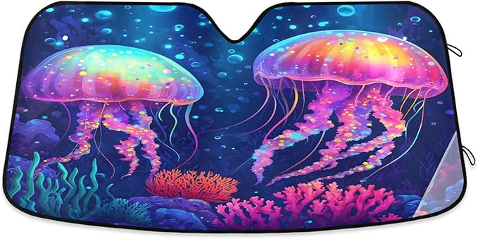 xigua Jellyfish Car Windshield Sunshade Foldable Front Window Sun Visor Protector for Car,SUV,Truck - Keep Vehicle Cool,55 x 27.6 Inch