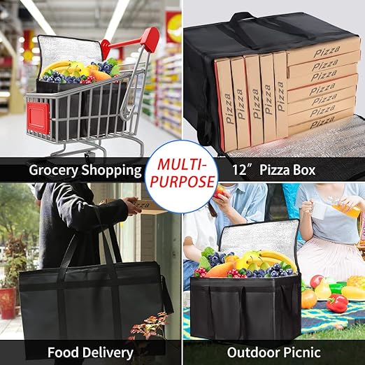 CIVJET 2PK Insulated Food Delivery Bag, XXX-Large Insulated Grocery Bags, Cooler bags, Food Carrier Catering Bag, Commercial Food Warmer bag for Delivery Drivers, Black