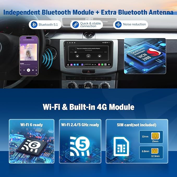 Eonon 9 inch Headunit for Volkswagen Golf MK5/MK6 Jetta/SEAT Skoda 6+64GB 5G LTE CarPlay Android Auto Bluetooth DSP EQ MirrorLink Support DAB+ OBDII Backup Camera Car Radio Stereo VWX6S2