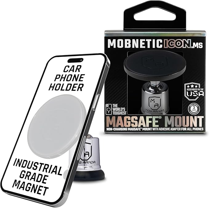 Mob Armor MobNetic Icon.MS MagSafe Compatible Phone Mount, Magnetic Phone Holder for Car w/ 90lb Pull Force, 90º Tilt & 360º Rotation, Aluminum Build, Compatibility for iPhone & Android (Chrome)