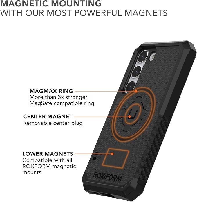 Rokform - Galaxy S23 Case, Rugged Series, Magnetic Case with Twist Lock, Drop Tested Armor (Black)