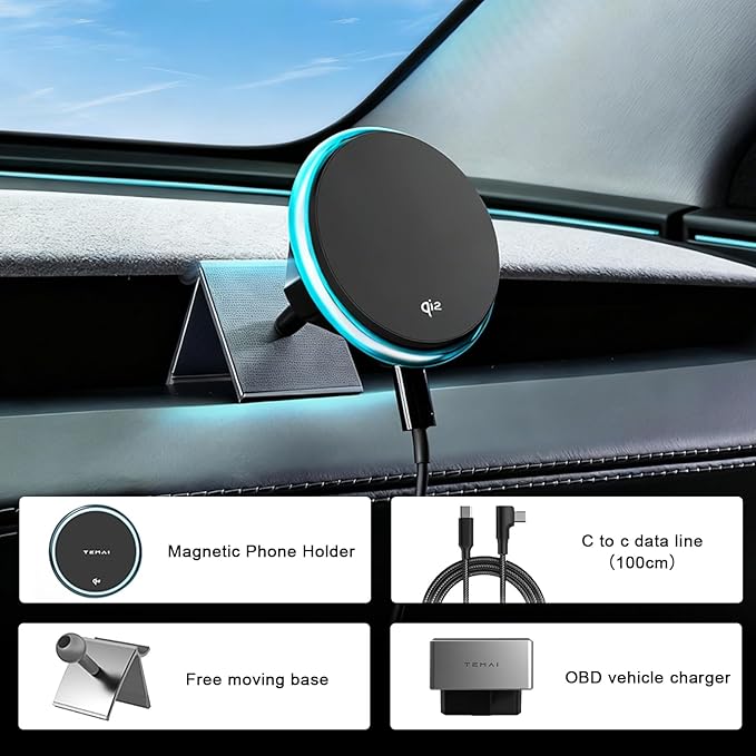 Wireless Car Mount Charger Fast Charging for Tesla Model 3/Y/3 Highland/Y Juniper (Model Y Juniper 2025+, with OBD Charger)