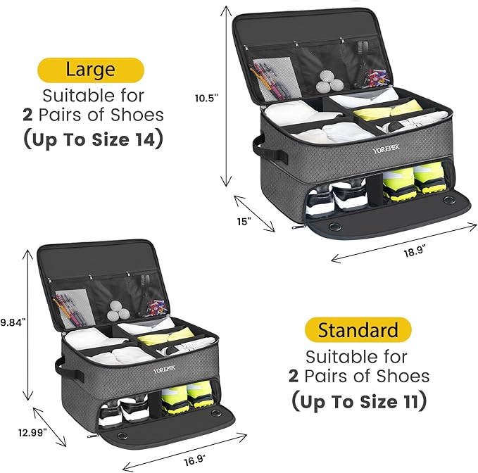 YOREPEK 2 Layer Golf Trunk Organizer, Golf Gifts for Men with Separate Ventilated Compartment for 2 Pair Shoes, Waterproof Car Trunk Locker for Balls, Tees, Clothes, Gloves, Gifts for Golfers