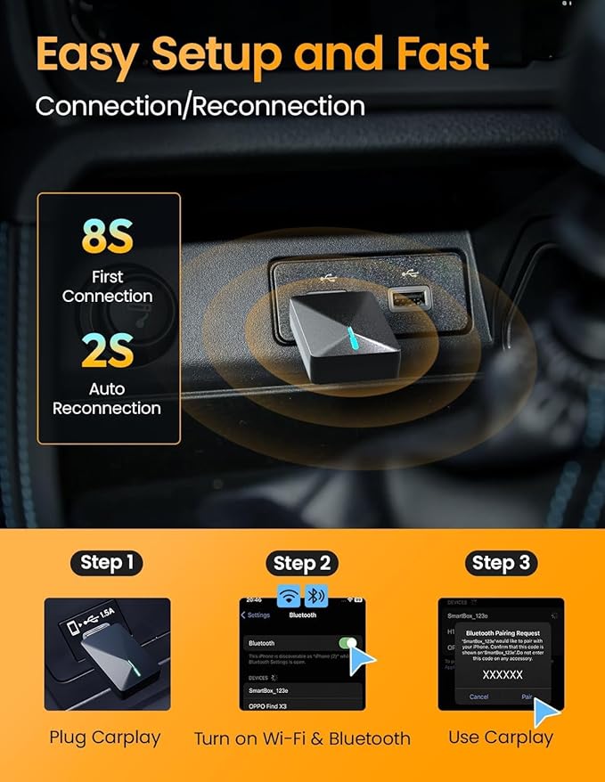 2026 Mini Wireless CarPlay Adapter for iPhone & Android Auto, Upgrade Convert Wired to Wireless, Plug and Play, Mini USB Design, Fast Stable Connection, CarPlay Wireless Adapter