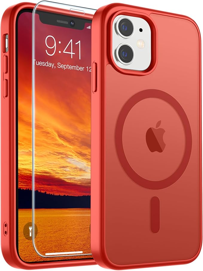 SUPFINE Magnetic for iPhone 11 Phone Case (Compatible with MagSafe) (Military Grade Drop Protection) Slim Translucent Matte Shockproof Phone Cover,Red