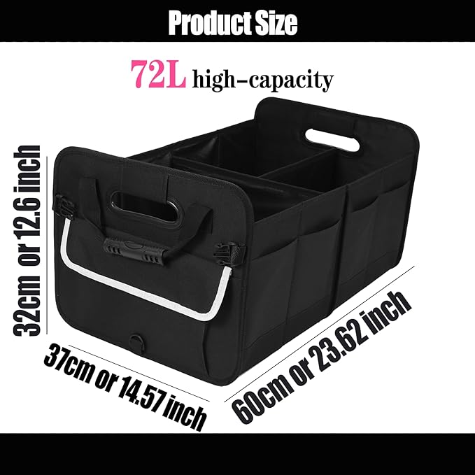 titiyiof Trunk Organizer For Suv & Sedan,Car Organizers and Storage, Waterproof Collapsible & Adjustable Straps,70L Sturdy Car Organization for Car Accessories, Tools,Sundries (Black B, Large-A)