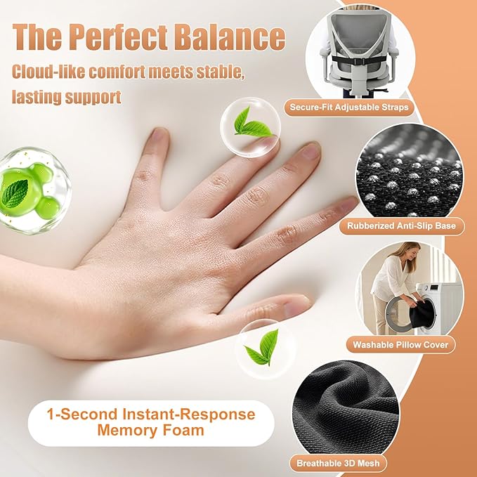 Car Seat Cushion with Lumbar Support for Long Driving Truck RV, 3" Lift Breathable Ergonomic Memory Foam Cushion for Hip, Coccyx, Sciatica, Tailbone & Lower Back Support Vehicles Office Chair (White)