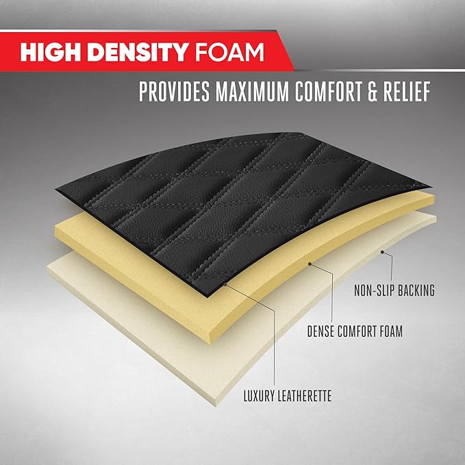 Motor Trend Rear Seat Cushion - Black Diamond Stitched Faux Leather Rear Seat Cover for Cars, Trucks, SUVs - Padded, Waterproof, Non-Slip Back Seat Cover with Storage Pockets