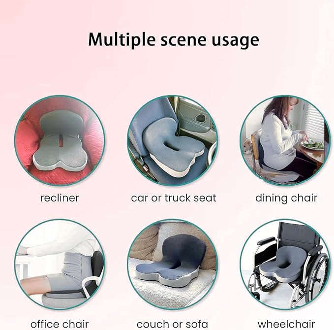 Back and Seat Cushion, Car Seat Cushion, Soothe+ Cushion, Memory Foam L-Shaped Integrated Seat Cushions Lumbar & Lower Back Support for Office Chair, Car (A-Black Grey)