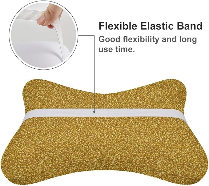 Headrest Pillow for Car Seat, 2 Pcs Memory Foam Neck Support Pillow for Neck Pain Relief, Compatible with Beautiful Gold Bling Glitter Sparkles Pattern Car Office Soft Travel Pillow