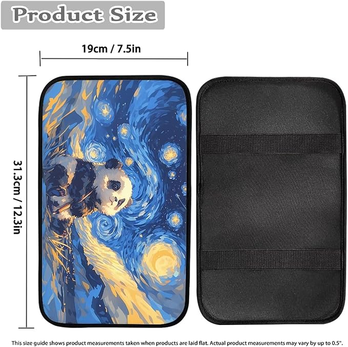 Auto Center Console Pad, Oil Painting Starry Sky Panda Armrest Covers for Trucks Vans SUV Cars, Car Interior Decor Accessories for Women Men Easy to Install