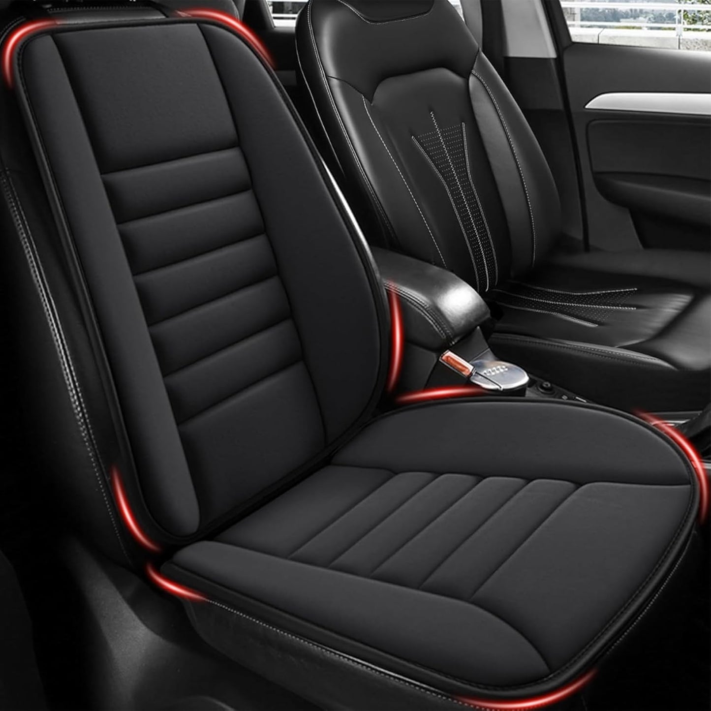 MYFAMIREA Car Seat Cushion and Back Support Pillow 1.2'' Thick Memory Foam Desk Chair Cushion Back Support for Automotive Seat Driver, Travel, Leg and Back Pain Relief, Washable, Adjustable, Black
