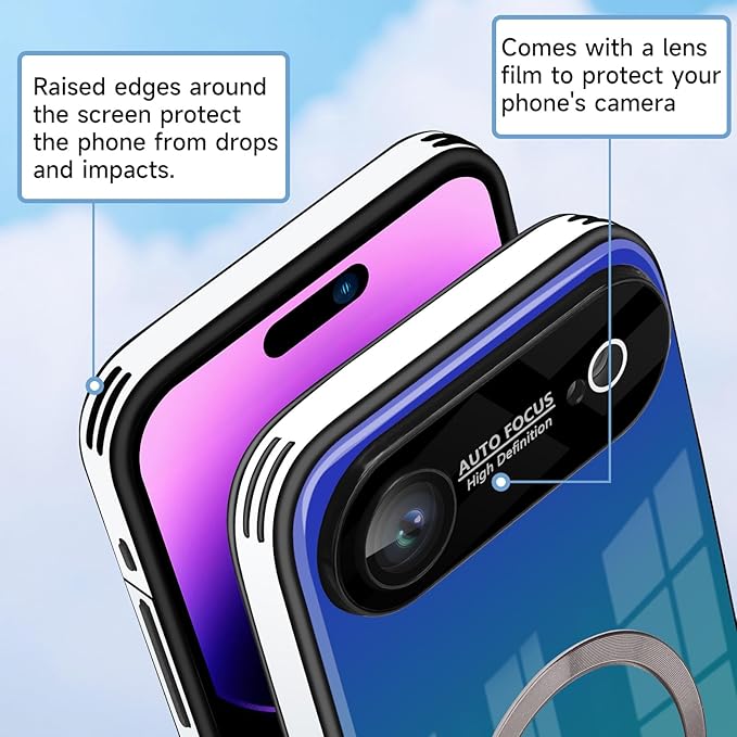 Guppy Compatible with iPhone Air Magnetic Case, with Full Camera Lens Protector [Compatible with MagSafe] Scratch Resistant Gradient Glass Back Cover Phone Case-Purple