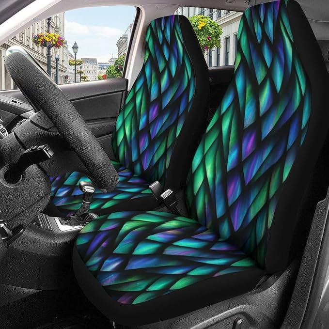 GENANY Holographic Dragon Scale Car Seat Covers Set of 2, Breathable Front Seat Covers for Truck Sedan SUV, Holographic Car Accessories, Dragon Gift for Women Men