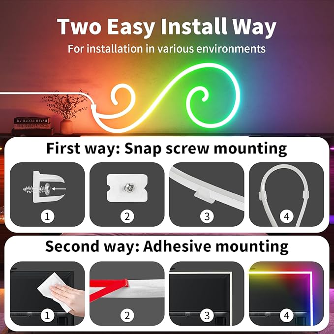 iNextStation RGB Smart IC 5V USB Neon Led Strip Lights, 16.4Ft 5M Neon Rope Lights Flexible Multicolor IP67 Waterproof LED Tape Light for TV Bedroom Kitchen Wall Indoor Outdoor Decor