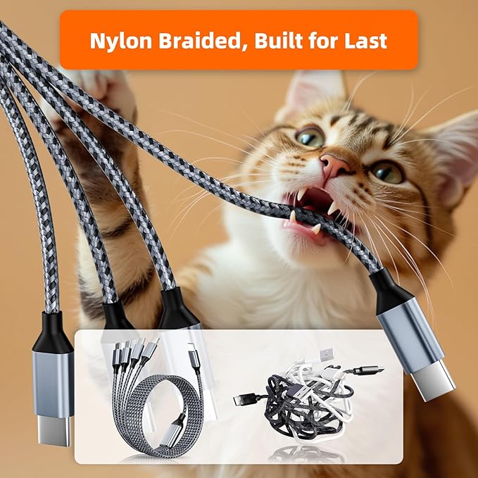 USB C Cable, USB C Splitter Multi Charging Cable, 4 in 1 Charging Cable with 4 Type C Ports, Charger Cable for Multiple Devices Compatible iPhone 16/15 Series, iPad, Galaxy S24 S23, Pixel, PS5