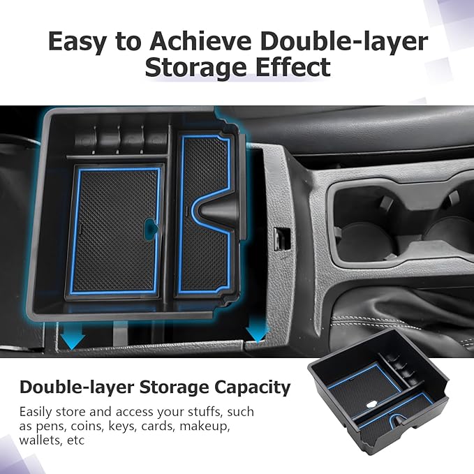 LUWU Ranger Center Console Organizer for 2019 2020 2021 2022 2023 Ford Ranger XL/XLT/Lariat/Raptor Accessories Armrest Console Storage Box Glove Organizer Tray ABS Material Blue