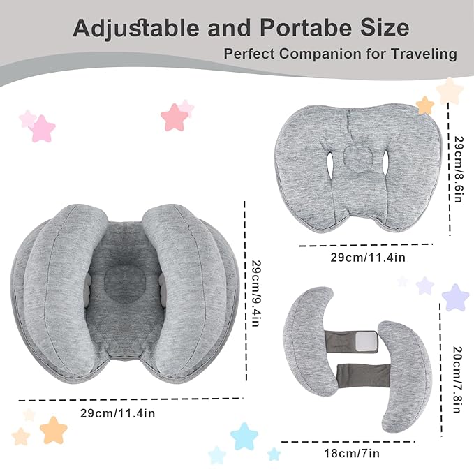 KAKIBLIN Baby Support Pillow, Head and Neck Support,Banana Neck Pillow for Baby, Travel Pillow for Stroller Neck Support, Adjustable Head Pillow for Kids Toddler