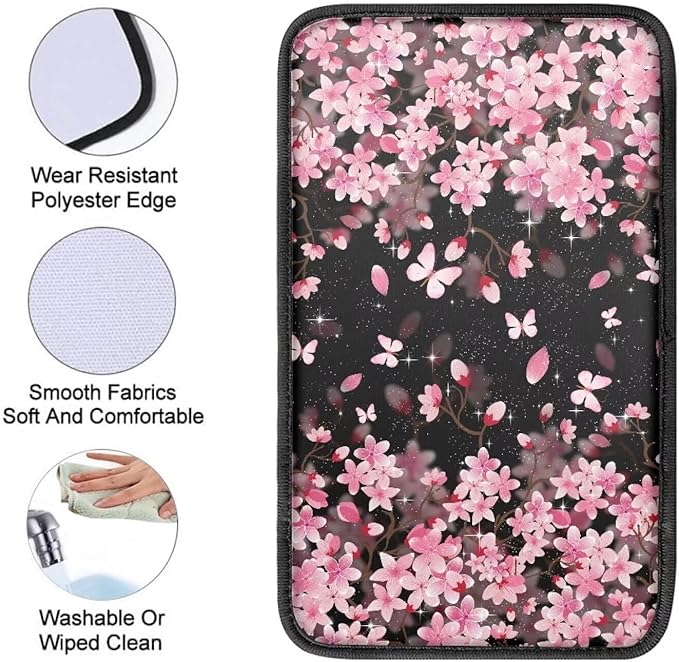 Dreaweet Car Center Console Cover Pink Cherry Blossoms Car Accessories Armrest Cover for Car Truck SUV Sedan for Women,Universal Armrest Cover for Car Center Console