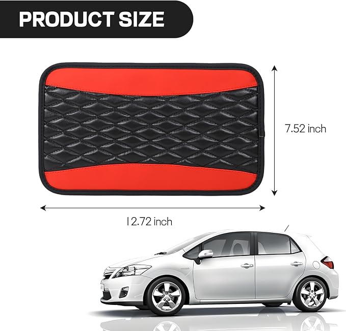 Car Center Console Cushion Pad, 12.72"×7.52" Leather Waterproof Auto Armrest Seat Box Protector, Car Center Console Cover, Universal Interior Decor Car Accessories for SUV Truck (Red)