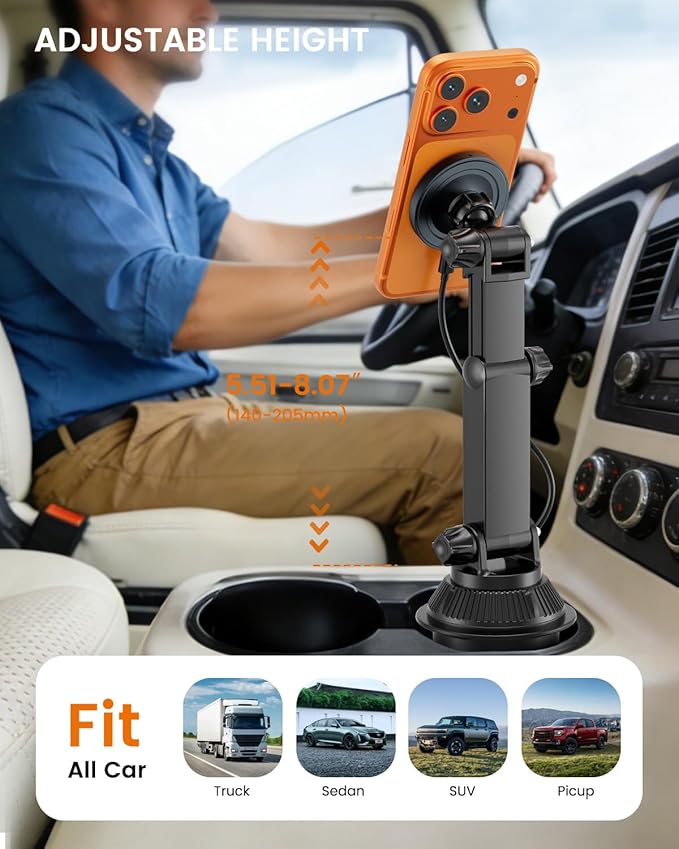 OHLPRO for MagSafe Cup Holder Car Mount Charger for iPhone 17, 15W Fast Charging Magnetic Cupholder Phone Mount, Compatible with iPhone 16 15 14 13 12 Series, for Kids Road Trip Essentials