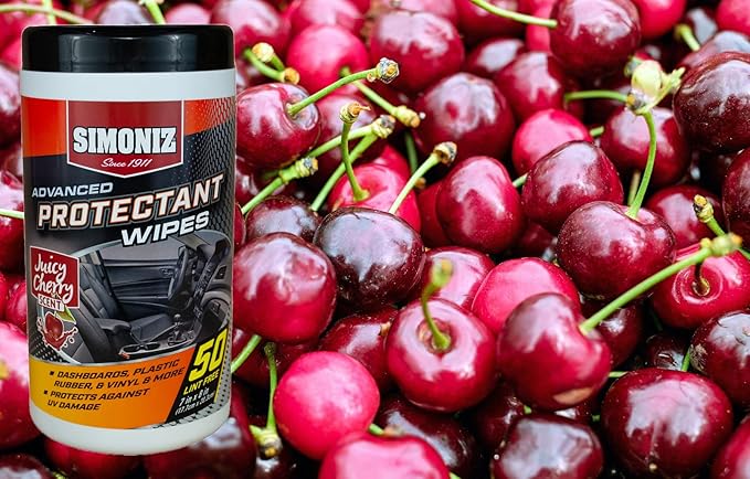 Simoniz Juicy Cherry Advanced UV Protectant Wipes Wipes – Interior Protectant or Most Surfaces - Plastic, Rubber, Vinyl Dashboards, Seats, Doors & Tires -Great for Cars, Trucks, SUVs, Boats 50 Count