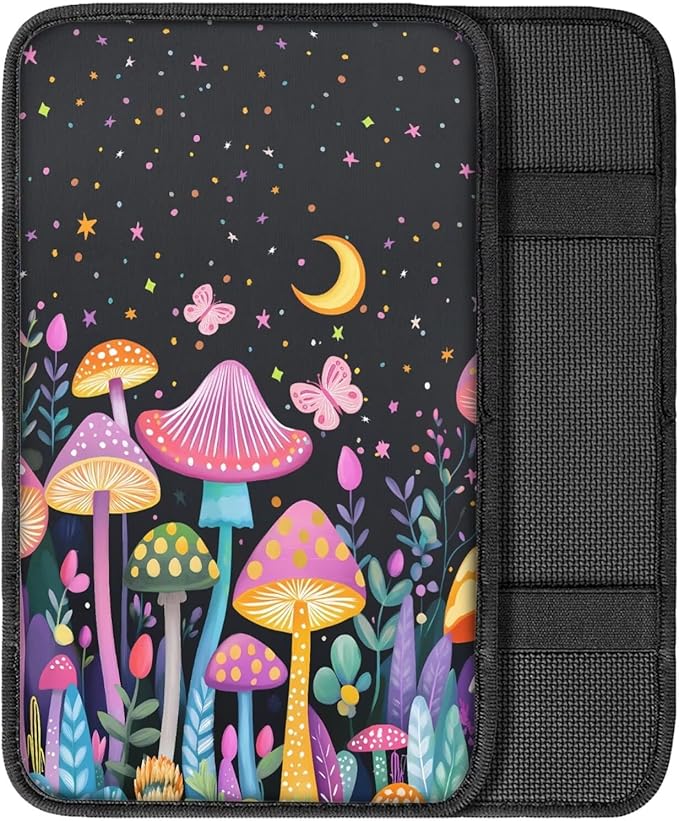UNICEU Mushroom Moon Print Auto Interior Decor Armrest Cushion Cover Neoprene Car Center Console Armrest Protector Pad Universal Fit Trucks SUV Van
