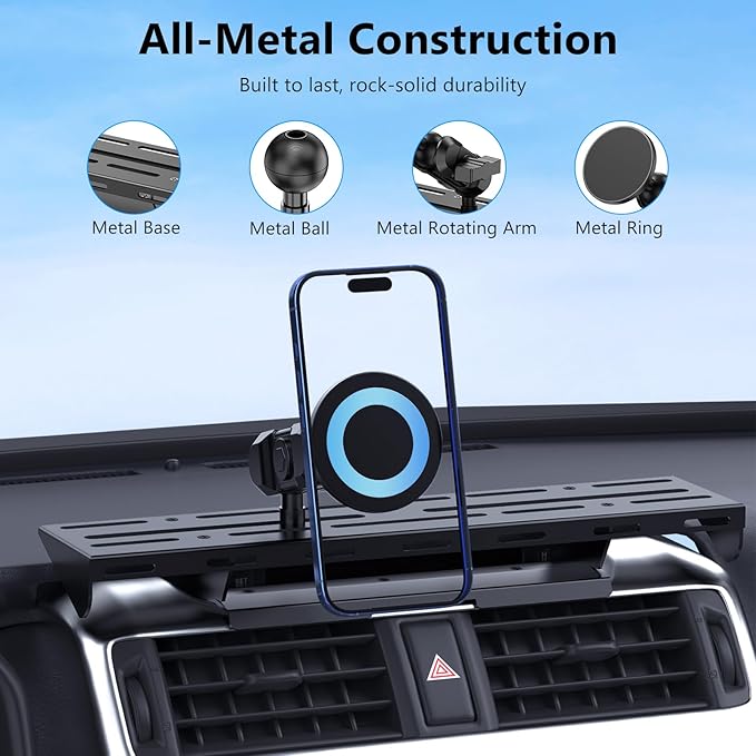 DIAMOOKY Metal Magnetic Phone Mount for Toyota 4Runner 2024 2023 2022 2021 2020-2010 5th Gen 4runner Accessories Dash Cell Phone Holder Adjustable Phone Stand Fit for All Smartphone