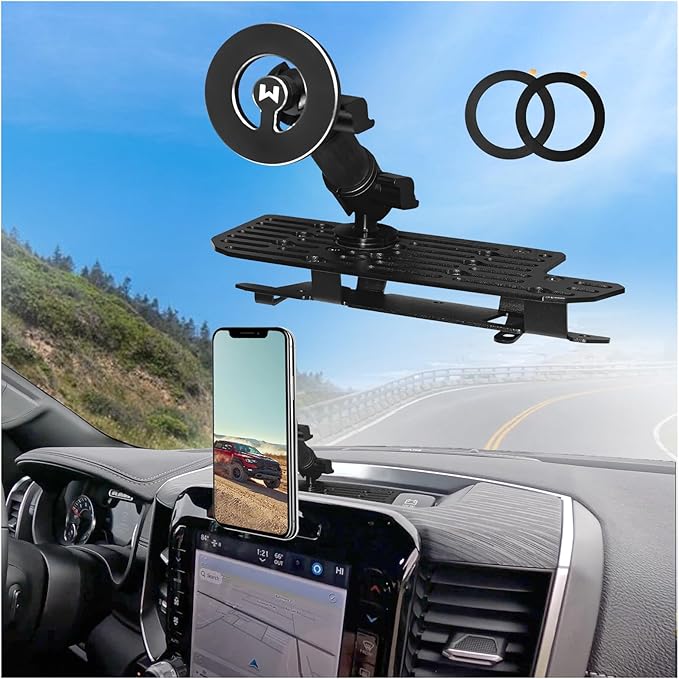 WXRYLYN 2024 2025 Ram Metal Dash Mount Magnetic Phone Holder for 2019-2025 2026 Ram 1500 2500 3500 TRX Metal Dash Platform Phone Mount 2025 Cell Phone Mount