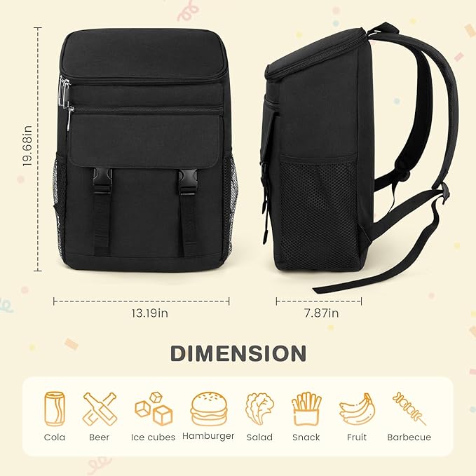 Cooler Backpack Soft Insulated Leak Proof 50 Cans Insulated Backpack Cooler Portable Picnic Camping Beach Hiking BBQ Lunch Backpack for Men and Women - Black